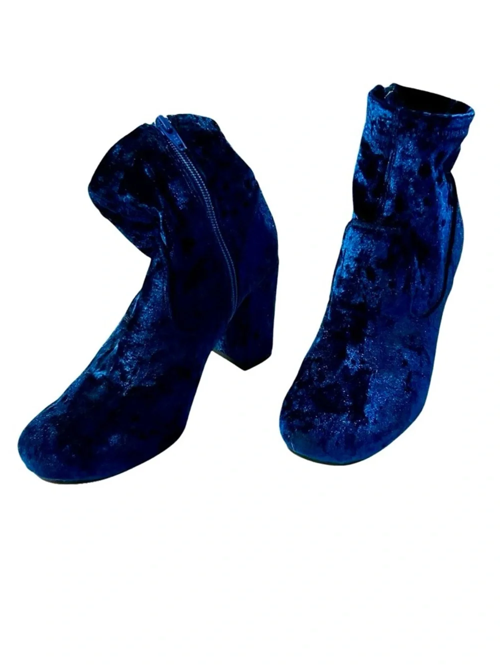 Reza Navy Velvet Ankle Boots Chunky Heel Size 7 and 3” block heel